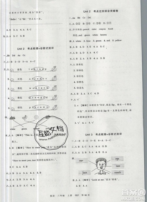 江西人民出版社2019年王朝霞考点梳理时习卷三年级英语上册人教版答案
