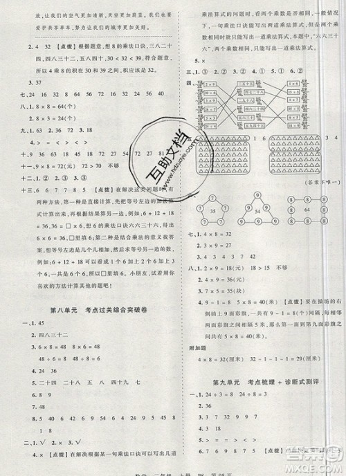 江西人民出版社2019年王朝霞考点梳理时习卷二年级数学上册北师版答案