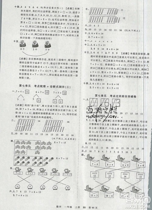 江西人民出版社2019年王朝霞考点梳理时习卷一年级数学上册北师版答案