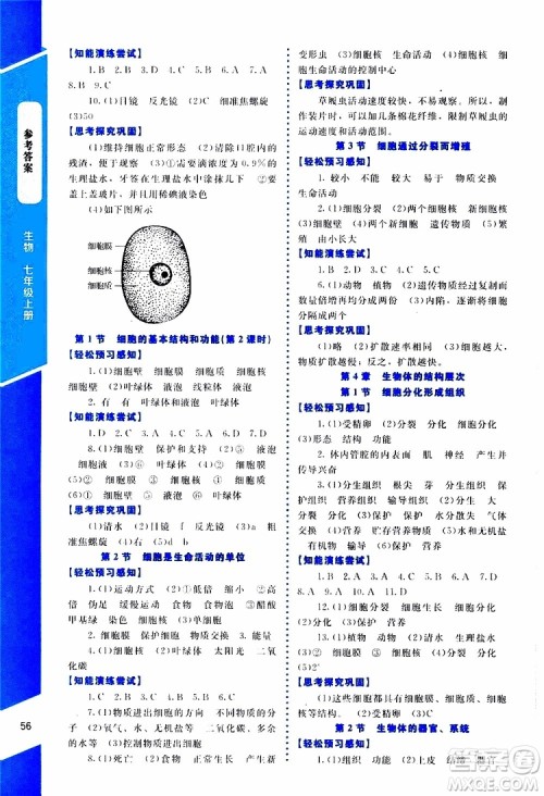 2019年课内课外直通车生物七年级上册福建专版北师大版参考答案 2019年课内课外直通车生物七年级上册福建专版北师大版参考答案