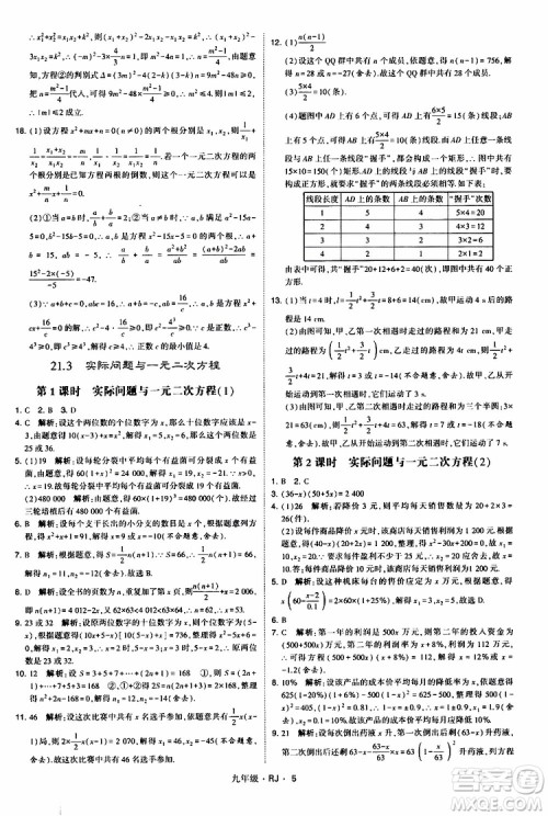 2019年经纶学典学霸题中题数学九年级全一册RJ人教版参考答案