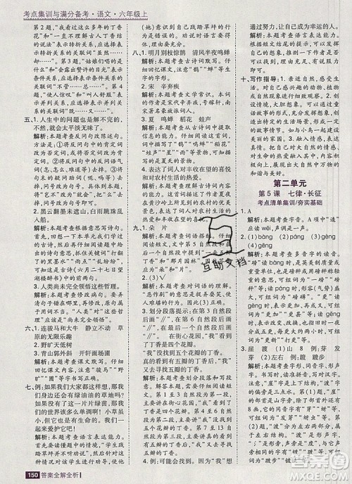 2019年考点集训与满分备考六年级语文上册人教版答案 2019年考点集训与满分备考六年级语文上册人教版答案