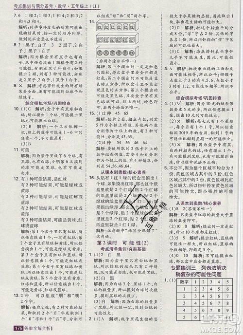 2019年考点集训与满分备考五年级数学上册冀教版答案 2019年考点集训与满分备考五年级数学上册冀教版答案