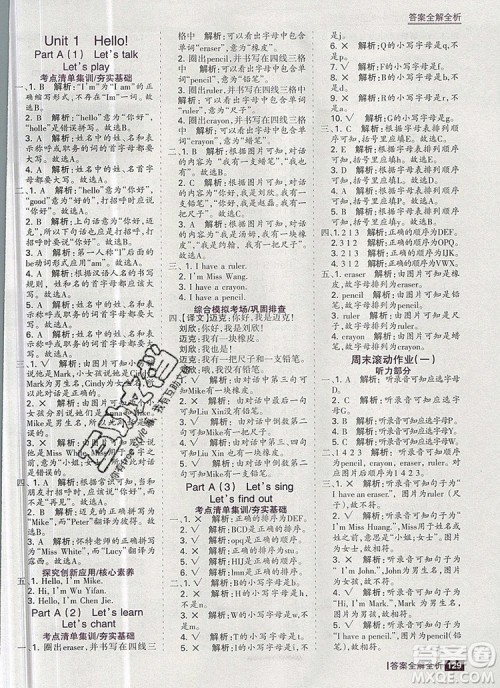 2019年考点集训与满分备考三年级英语上册人教版答案 2019年考点集训与满分备考三年级英语上册人教版答案