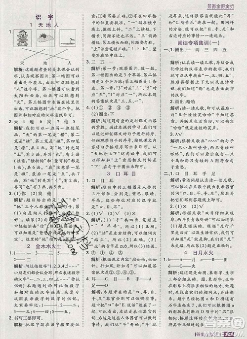 2019年考点集训与满分备考一年级语文上册人教版答案 2019年考点集训与满分备考一年级语文上册人教版答案