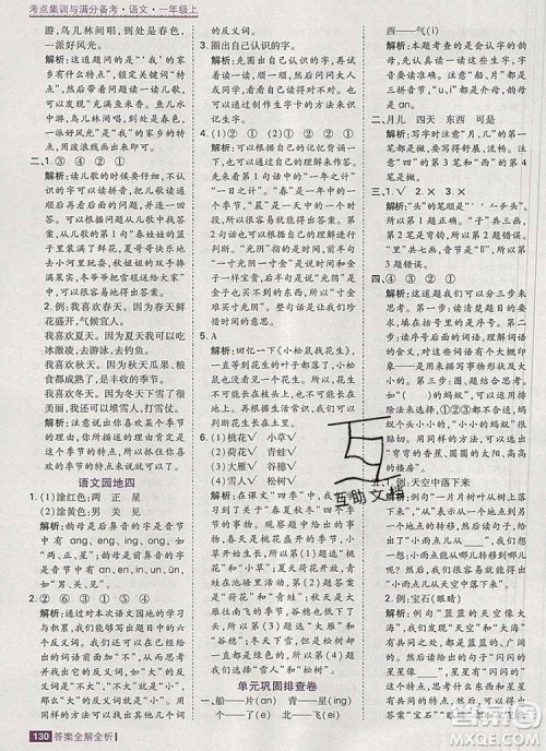 2019年考点集训与满分备考一年级语文上册人教版答案 2019年考点集训与满分备考一年级语文上册人教版答案