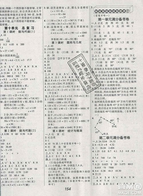 2019年冀教版全优课堂考点集训与满分备考五年级数学上册答案
