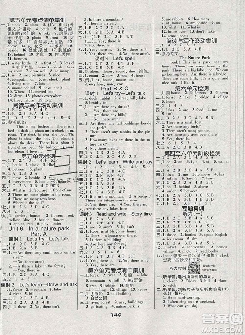 2019年人教版全优课堂考点集训与满分备考五年级英语上册答案