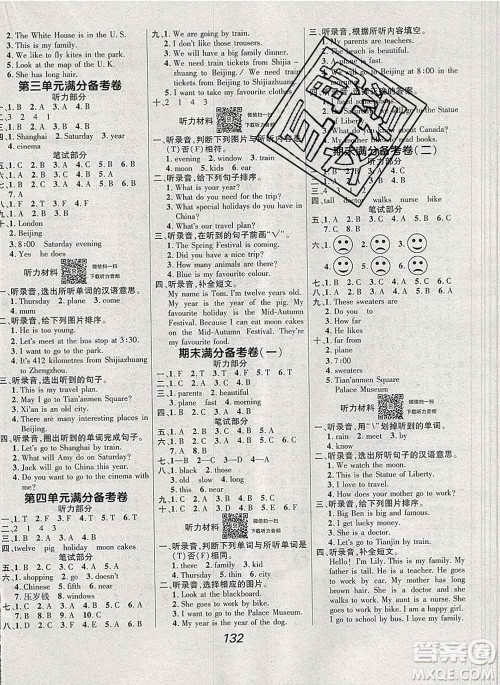 2019年冀教版全优课堂考点集训与满分备考五年级英语上册答案