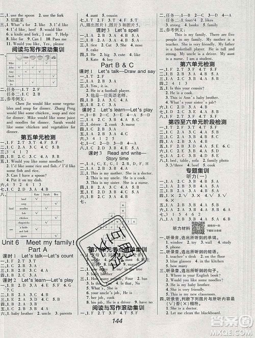 2019年人教版全优课堂考点集训与满分备考四年级英语上册答案