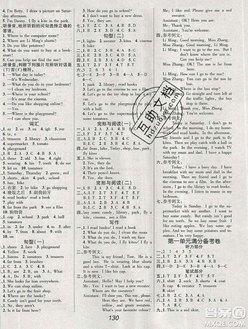 2019年冀教版全优课堂考点集训与满分备考四年级英语上册答案