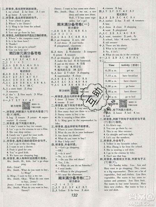 2019年冀教版全优课堂考点集训与满分备考四年级英语上册答案