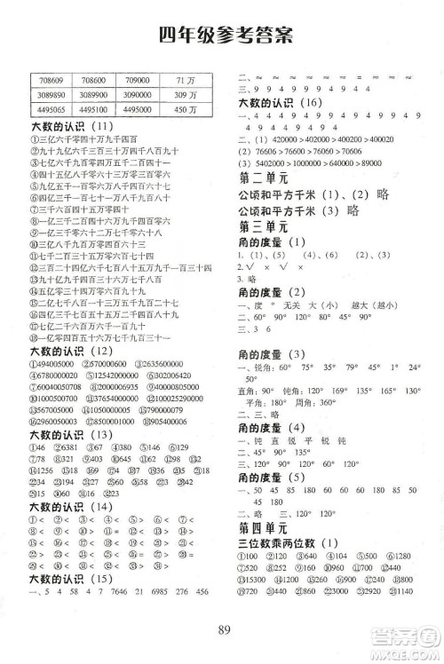 本土好学生2019每日十分钟口算心速算天天练小学数学四年级上册人教版答案