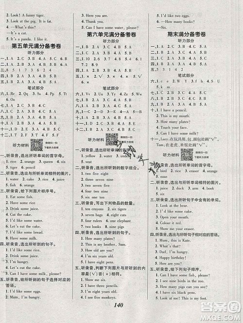 2019年人教版全优课堂考点集训与满分备考三年级英语上册答案 2019年人教版全优课堂考点集训与满分备考三年级英语上册答案