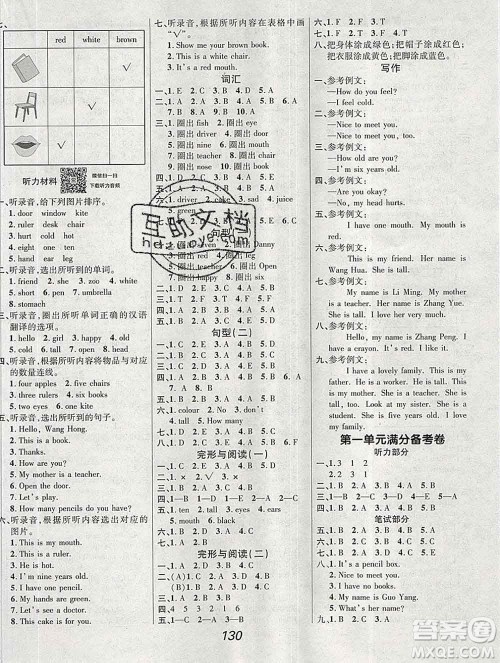 2019年冀教版全优课堂考点集训与满分备考三年级英语上册答案 2019年冀教版全优课堂考点集训与满分备考三年级英语上册答案