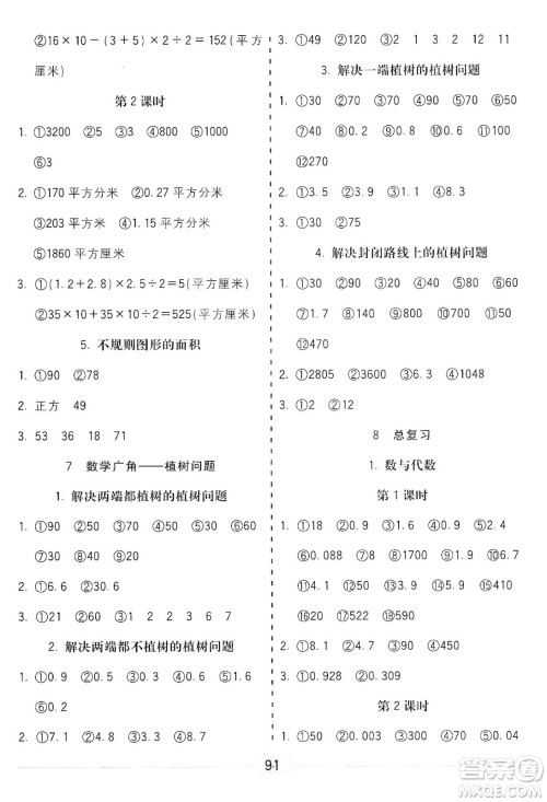 河北大学出版社2019五E口算题卡五年级上册人教版答案