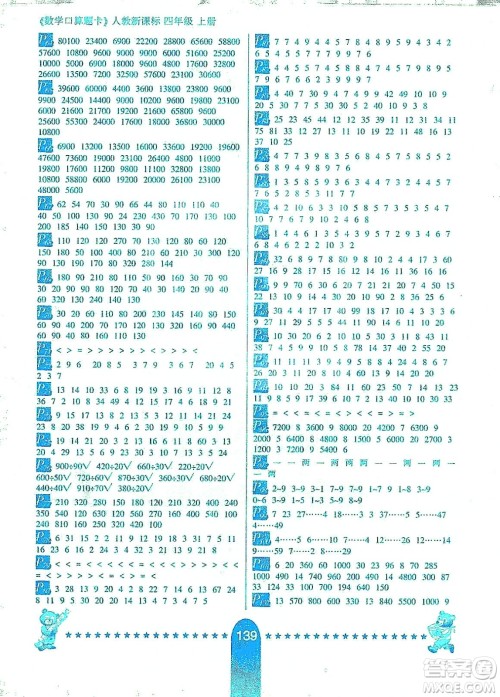 河北少年儿童出版社2019数学口算题卡四年级上册新课标人教版答案 河北少年儿童出版社2019数学口算题卡四年级上册新课标人教版答案