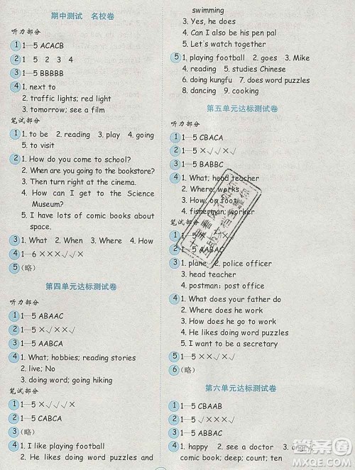 2019年金钥匙小学英语试卷六年级上册人教版三起金版答案 2019年金钥匙小学英语试卷六年级上册人教版三起金版答案