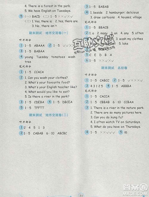 2019年金钥匙小学英语试卷五年级上册人教版三起金版答案