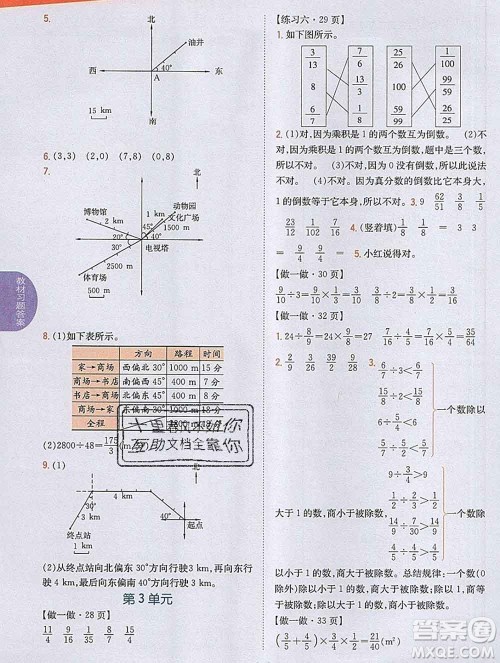 吉林人民出版社2019年小学教材全解读六年级数学上册人教版答案