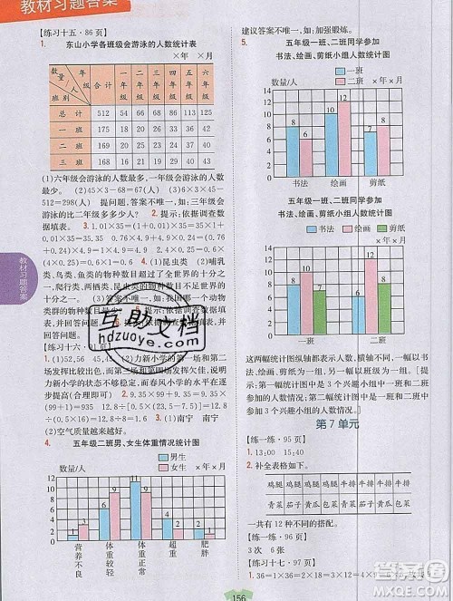 吉林人民出版社2019年小学教材全解读五年级数学上册江苏版答案