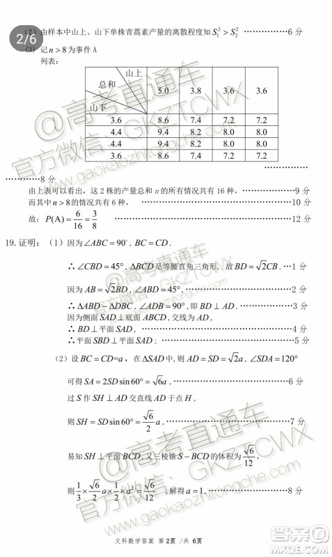 2020届柳州一模文科数学试题及参考答案