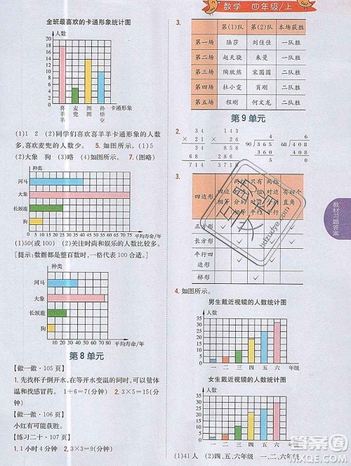 吉林人民出版社2019年小学教材全解读四年级数学上册人教版答案