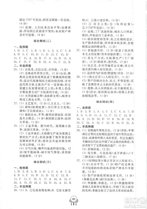 齐鲁书社2019初中单元测试卷九年级世界历史上册人教版答案 齐鲁书社2019初中单元测试卷九年级世界历史上册人教版答案