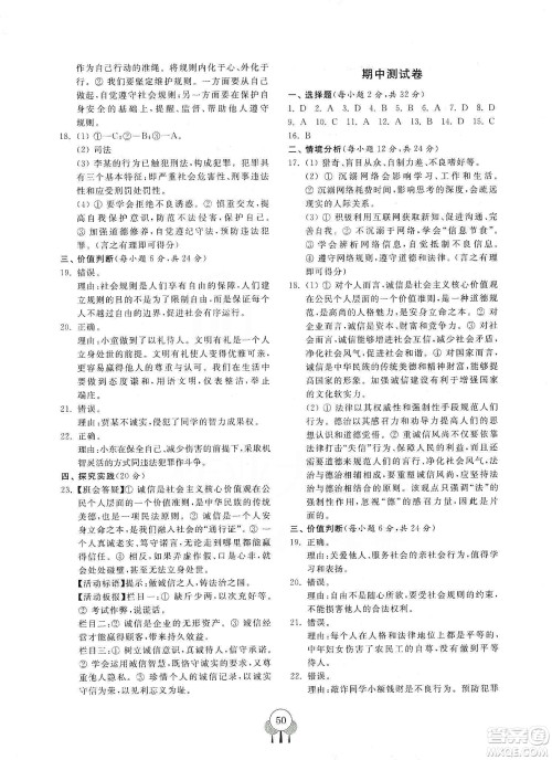 齐鲁书社2019初中单元测试卷八年级道德与法治上册人教版答案 齐鲁书社2019初中单元测试卷八年级道德与法治上册人教版答案