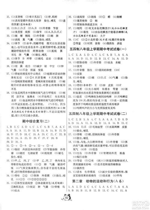 山东人民出版社2019初中单元测试卷八年级生物学上册54学制鲁科版答案 山东人民出版社2019初中单元测试卷八年级生物学上册54学制鲁科版答案
