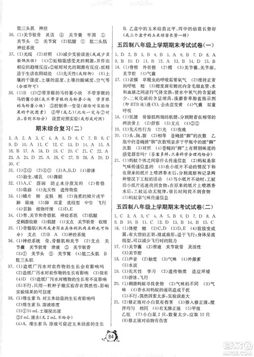 山东人民出版社2019初中单元测试卷八年级生物学上册54学制鲁科版答案 山东人民出版社2019初中单元测试卷八年级生物学上册54学制鲁科版答案