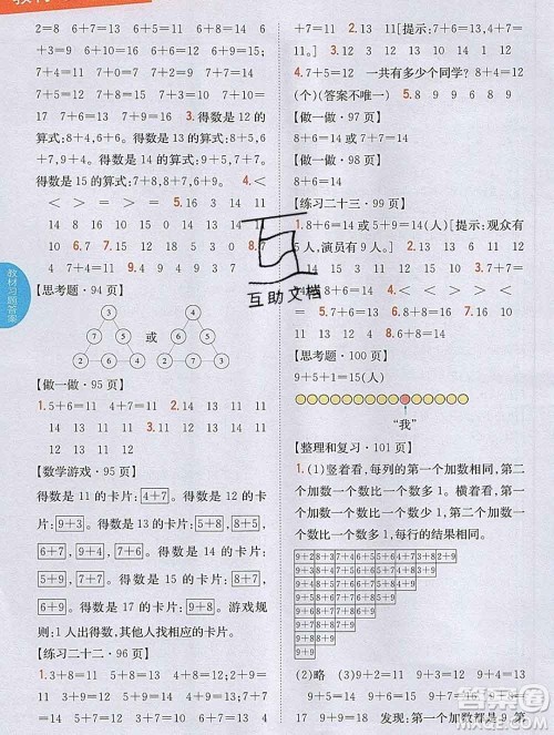 吉林人民出版社2019年小学教材全解读一年级数学上册人教版答案