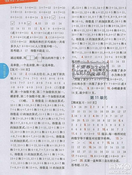 吉林人民出版社2019年小学教材全解读一年级数学上册江苏版答案