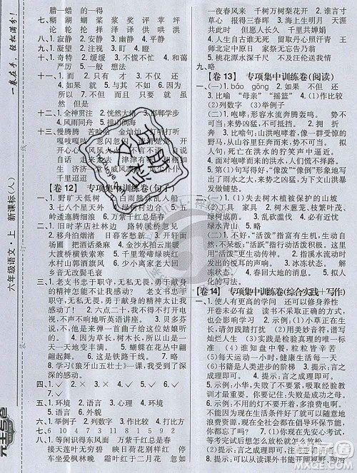 2019年小学教材完全考卷六年级语文上册人教版答案