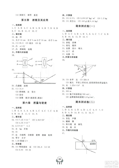 齐鲁书社2019初中单元测试卷八年级物理上册人教版答案