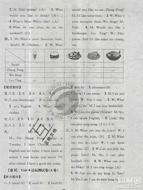 2019年小学教材完全考卷五年级英语上册人教版答案 2019年小学教材完全考卷五年级英语上册人教版答案