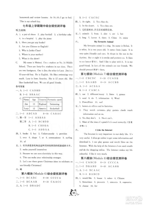 山东人民出版社2019初中单元测试卷七年级英语上册外研版答案