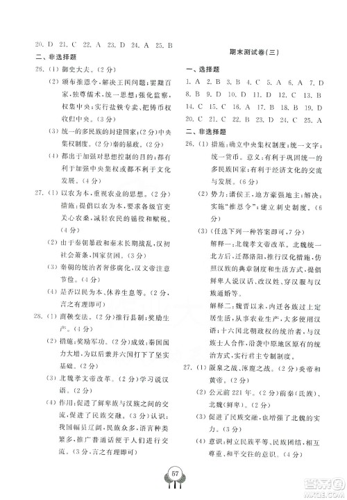 齐鲁书社2019初中单元测试卷七年级中国历史上册人教版答案 齐鲁书社2019初中单元测试卷七年级中国历史上册人教版答案