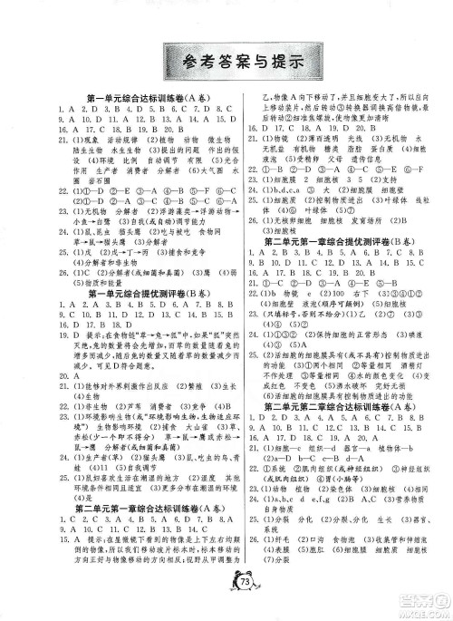 山东人民出版社2019初中单元测试卷七年级生物学上册人教版答案