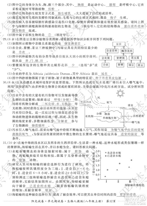 江西高校出版社2019阳光试卷单元测试卷八年级生物上册人教版答案