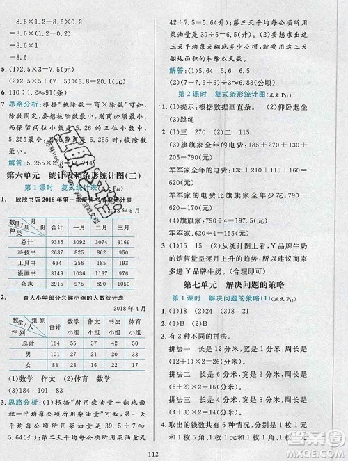 陕西人民教育出版社2019年小学教材全练五年级数学上册江苏版答案