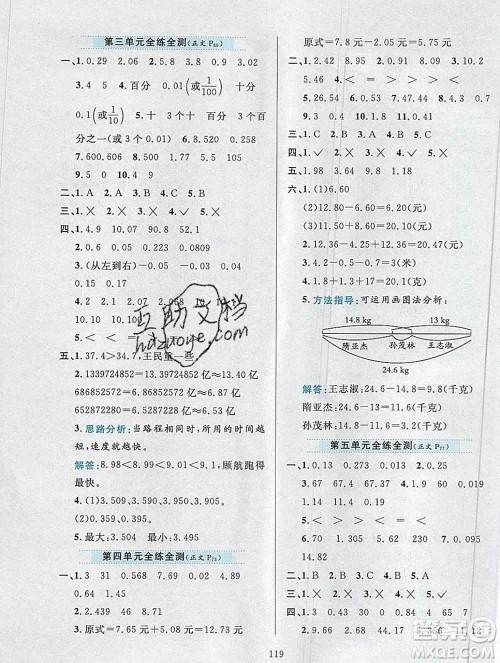 陕西人民教育出版社2019年小学教材全练五年级数学上册江苏版答案