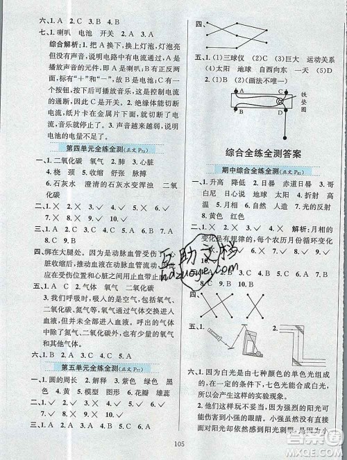 陕西人民教育出版社2019年小学教材全练五年级科学上册江苏版答案 陕西人民教育出版社2019年小学教材全练五年级科学上册江苏版答案