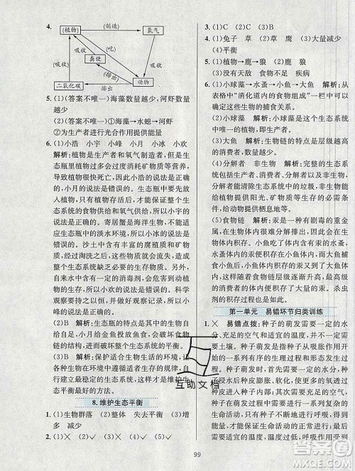 陕西人民教育出版社2019年小学教材全练五年级科学上册教科版答案