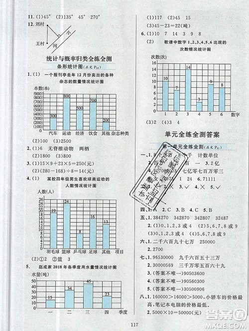陕西人民教育出版社2019年小学教材全练四年级数学上册青岛版六三制答案
