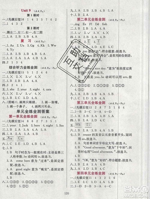 陕西人民教育出版社2019年小学教材全练三年级英语上册教科版EEC三起答案