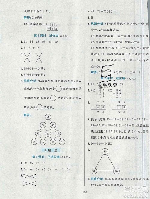 陕西人民教育出版社2019年小学教材全练二年级数学上册人教版答案