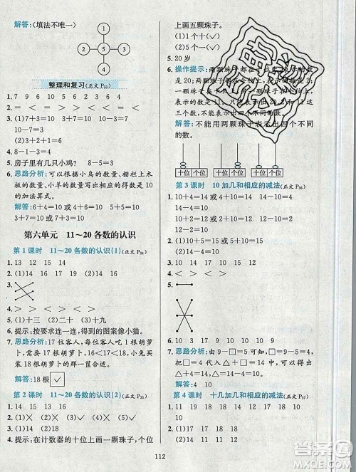 陕西人民教育出版社2019年小学教材全练一年级数学上册人教版答案 陕西人民教育出版社2019年小学教材全练一年级数学上册人教版答案