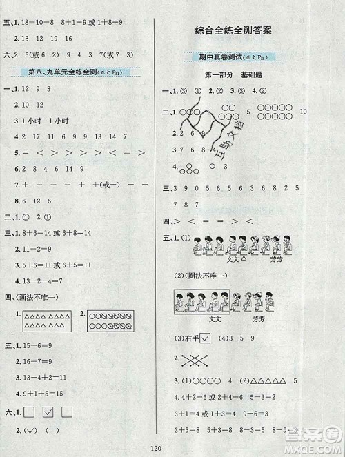 陕西人民教育出版社2019年小学教材全练一年级数学上册北京版答案 陕西人民教育出版社2019年小学教材全练一年级数学上册北京版答案
