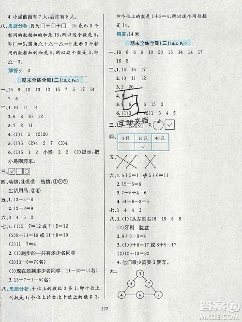 陕西人民教育出版社2019年小学教材全练一年级数学上册西师版答案 陕西人民教育出版社2019年小学教材全练一年级数学上册西师版答案